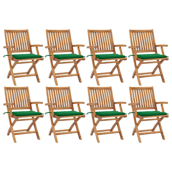 Chaises pliables de jardin avec coussins lot de 8 teck solide