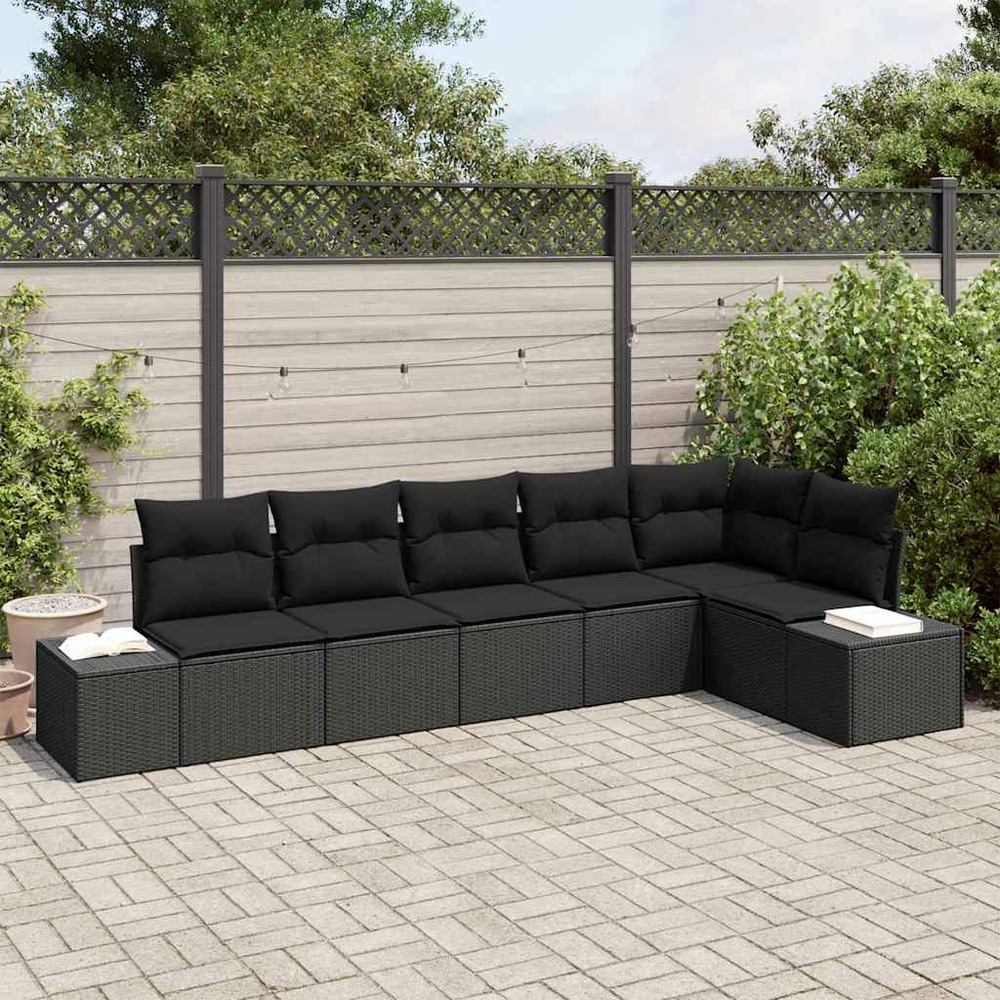 Ensemble de canapé de jardin avec coussin 6 pcs noir polyrotin