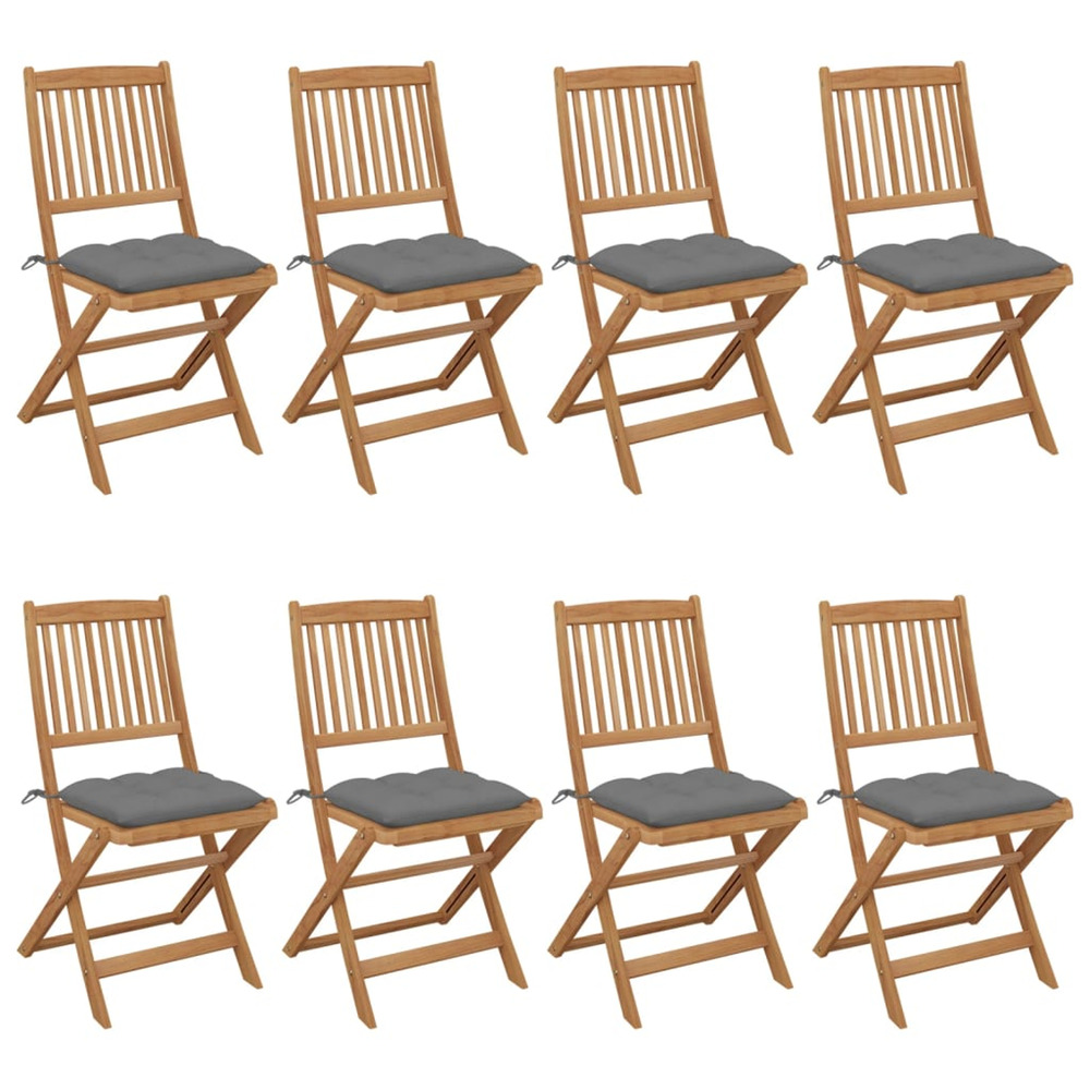 Chaises pliables de jardin lot de 8 avec coussins bois d'acacia
