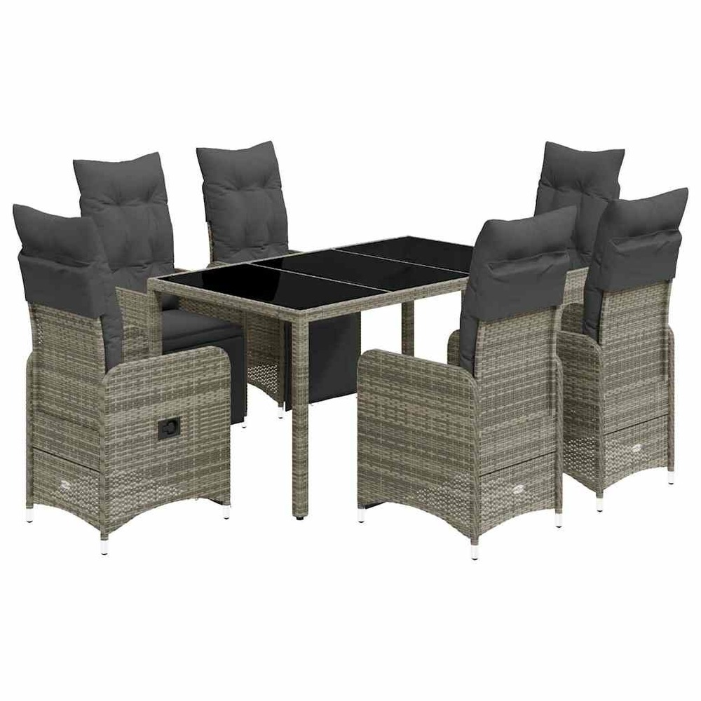 Ensemble de bistro de jardin 7 pcs coussins gris poly rotin