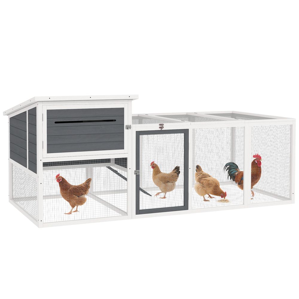 Poulailler bois extérieur 2 à 4 poules avec pondoir et enclos 214x101cm gris