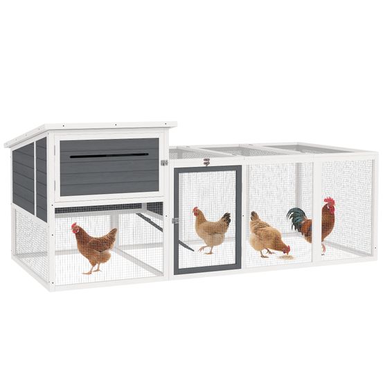 Poulailler bois extérieur 2 à 4 poules avec pondoir et enclos 214x101cm gris