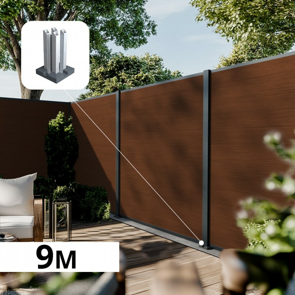 Kit clôture composite poteau sur platines - cruz ipé h-1,8m