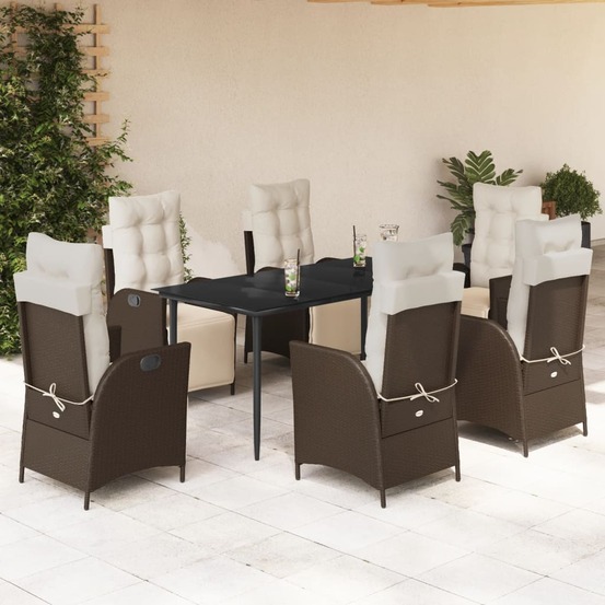 Ensemble à manger de jardin et coussins 7 pcs marron rotin
