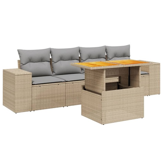Salon de jardin avec coussins 5 pcs beige résine tressée