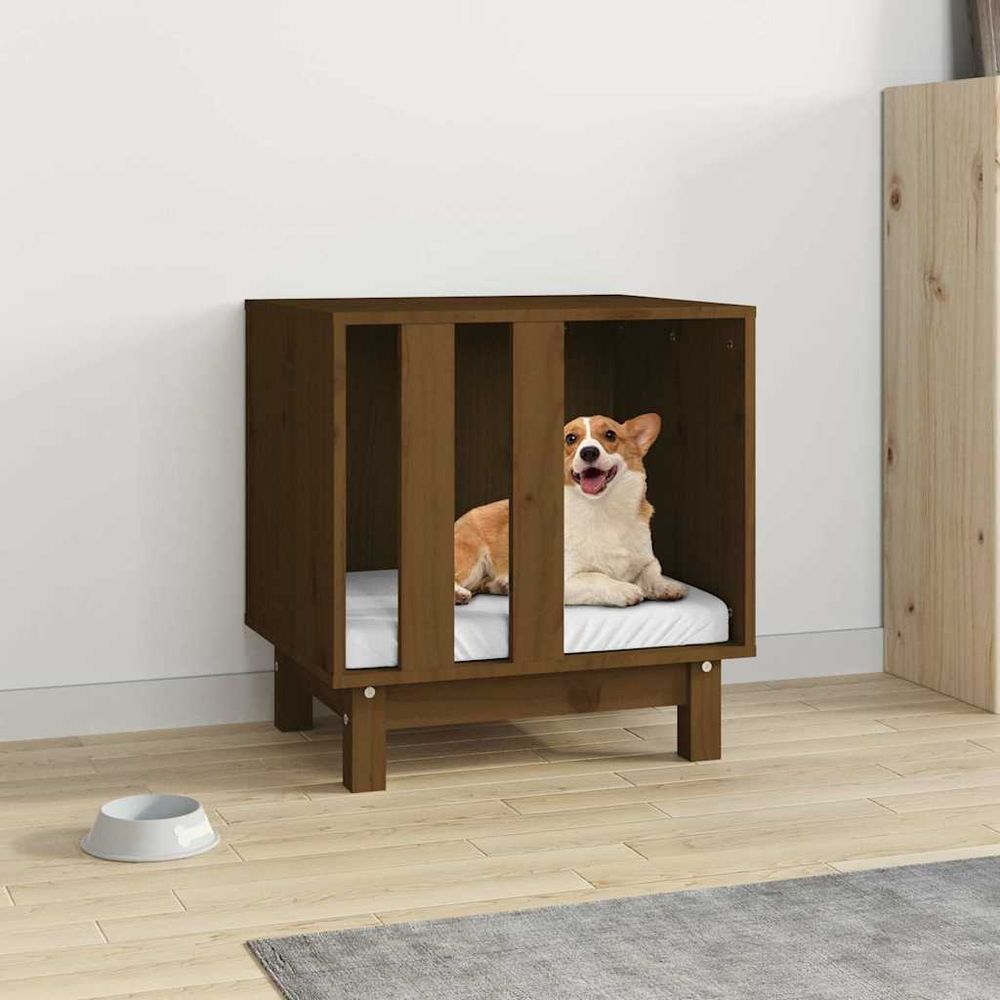 Niche pour chien bois massif style rustique marron miel 50x40x52 cm