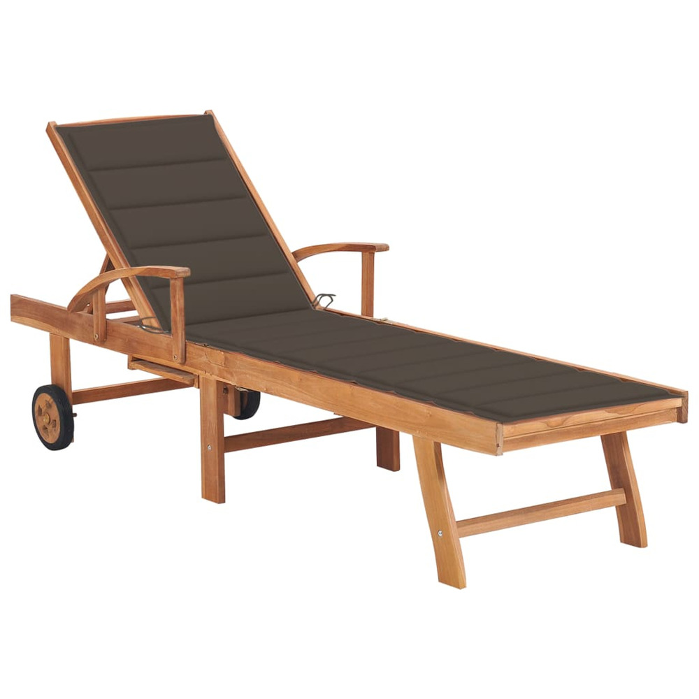 Chaise longue avec coussin taupe bois de teck solide bain de soleil