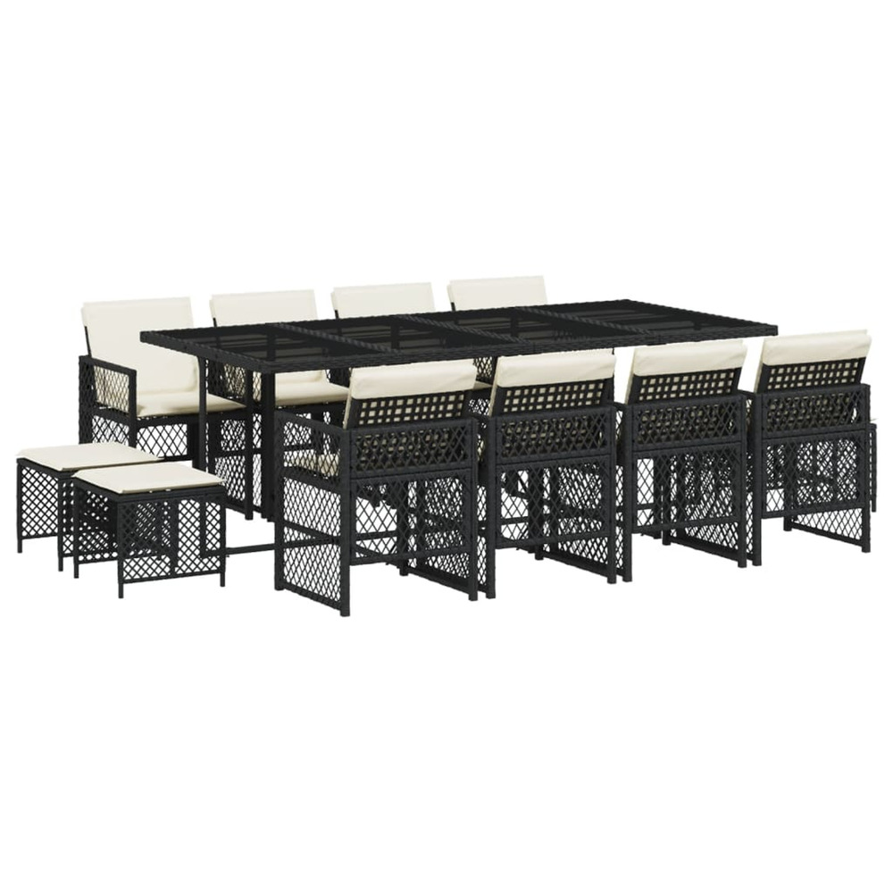 Ensemble à manger de jardin 13 pcs coussins noir résine tressée