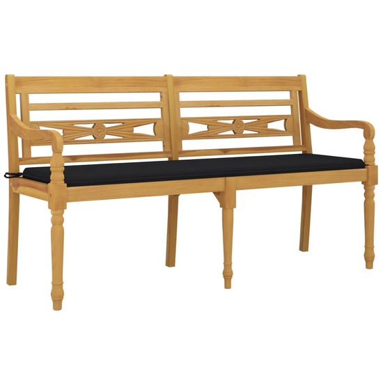 Banc de jardin meuble de patio d'extérieur terrasse avec coussin noir 150 cm bois de teck massif