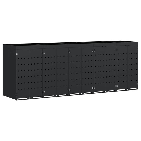 Rangement de poubelle à roulettes pour 5 poubelles noir