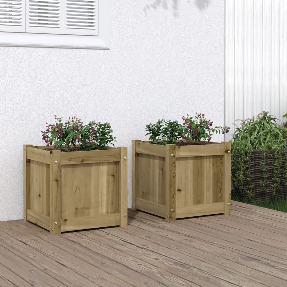 Lot de 2 jardinières carrées bois de pin traité autoclave 40cm