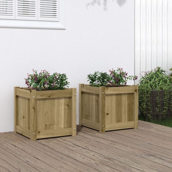 Lot de 2 jardinières carrées bois de pin traité autoclave 40cm