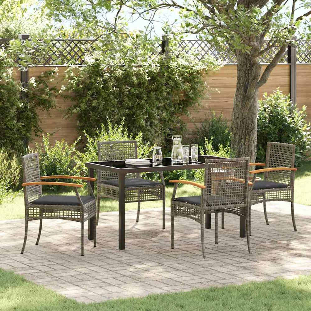 Ensemble de salle à manger pour jardin 5 pcs gris et noir rotin