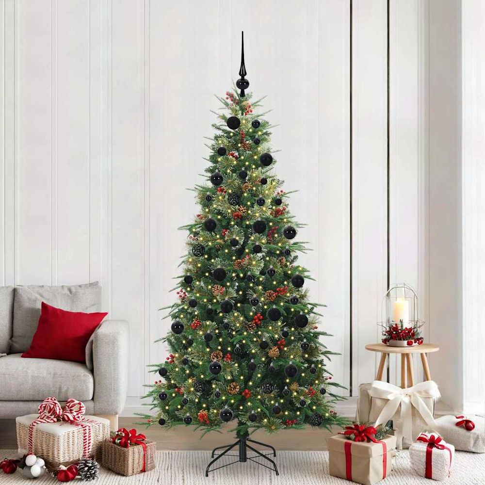 Sapin artificiel lumineux 210cm prêt à l'emploi avec 120 boules et cime, alimentation usb