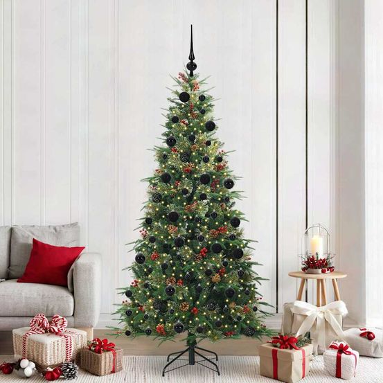 Sapin artificiel lumineux 210cm prêt à l'emploi avec 120 boules et cime, alimentation usb