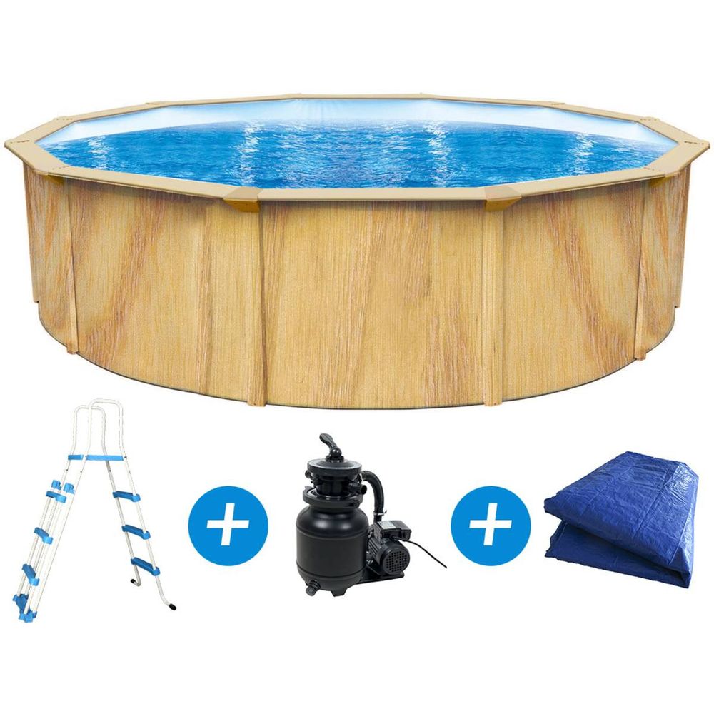 Piscine acier ronde aspect bois 