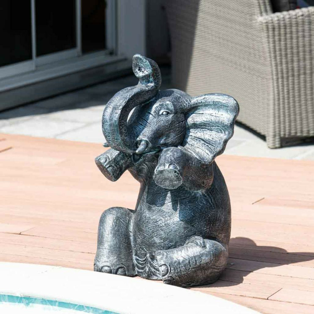 Statue éléphant patiné gris assis 80 cm