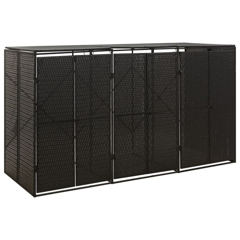 Abri pour poubelle triple noir 207x80x117 cm résine tressée