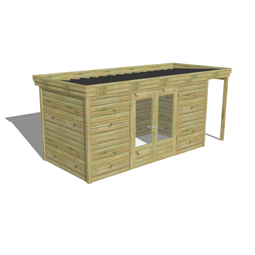 Abri de jardin bois pin traité autoclave 27mm - 5,34x2,14m / 11m2 - bac acier - abri français