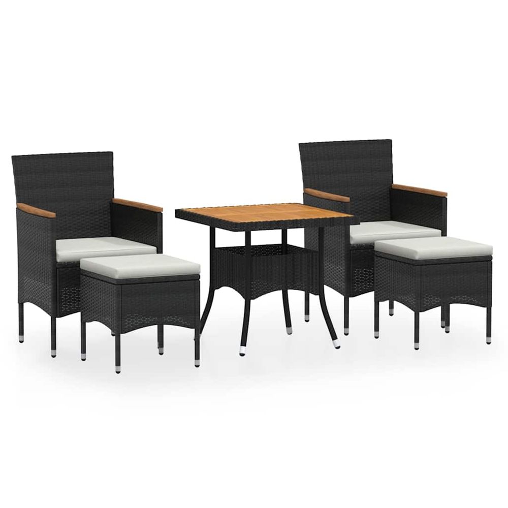 Ensemble à manger de jardin 5 pcs résine tressée et acacia noir