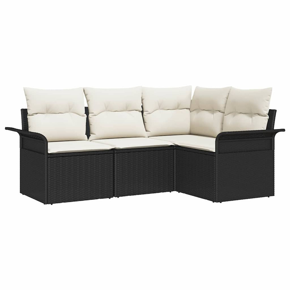 Ensemble de canapé de jardin avec coussin 4 pcs noir polyrotin
