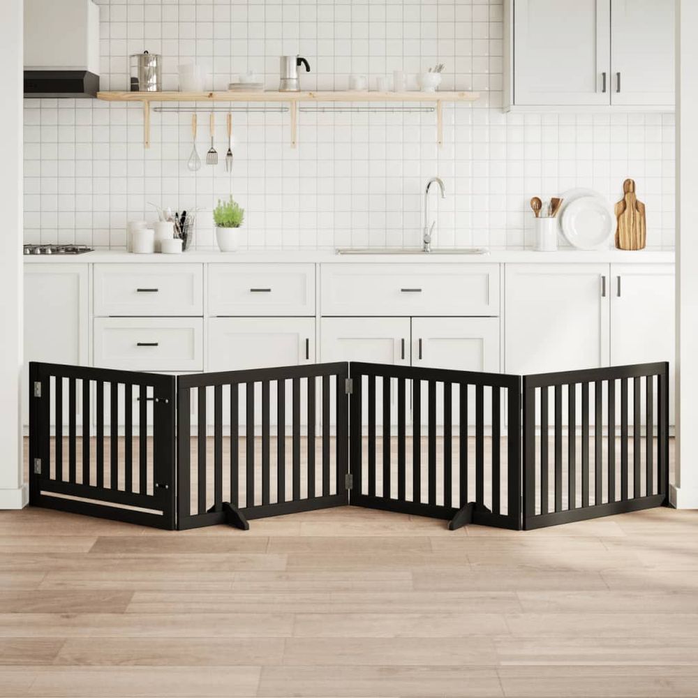 Parc pour chien avec porte en bois modulable 4 panneaux noir 320cm