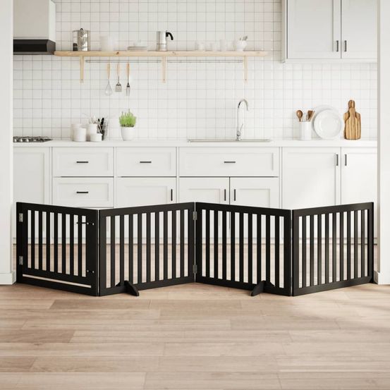 Parc pour chien avec porte en bois modulable 4 panneaux noir 320cm