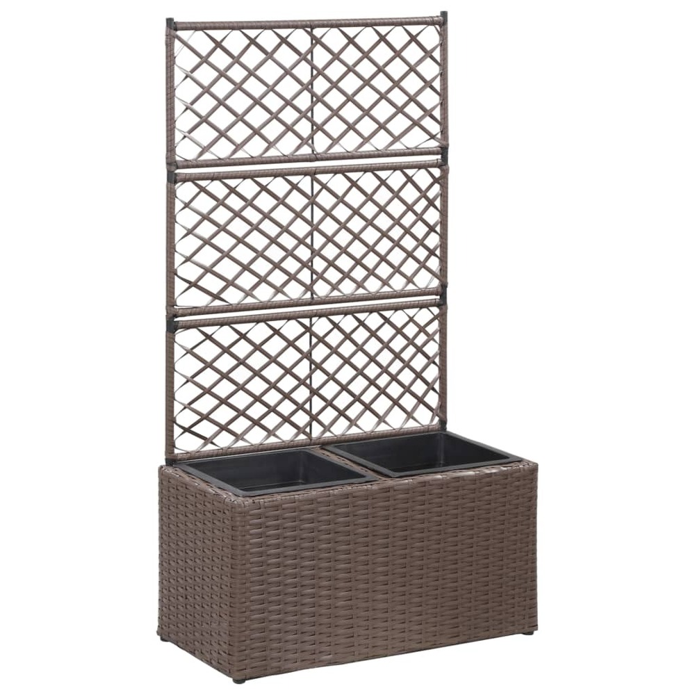 Jardinière lit surélevé plantes fleurs jardin treillis 2 pots 58 x 30 x 107cm résine tressée marron