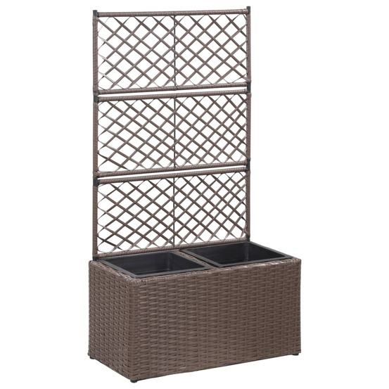 Jardinière lit surélevé plantes fleurs jardin treillis 2 pots 58 x 30 x 107cm résine tressée marron