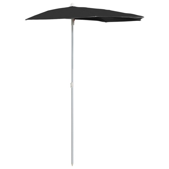 Demi-parasol de jardin avec mât 180x90 cm noir