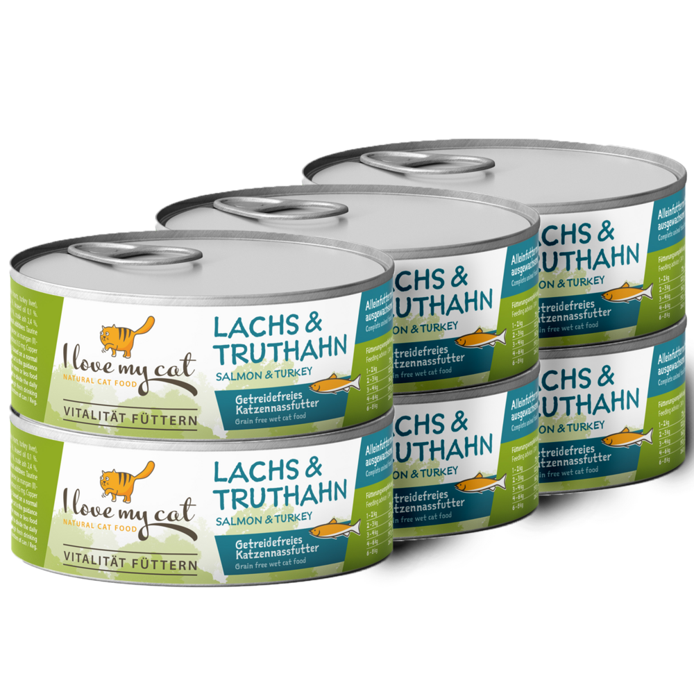 Nourriture humide pour chats au saumon et à la dinde - 6x100g