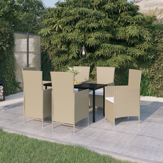 Ensemble à manger de jardin avec coussins 7 pcs beige