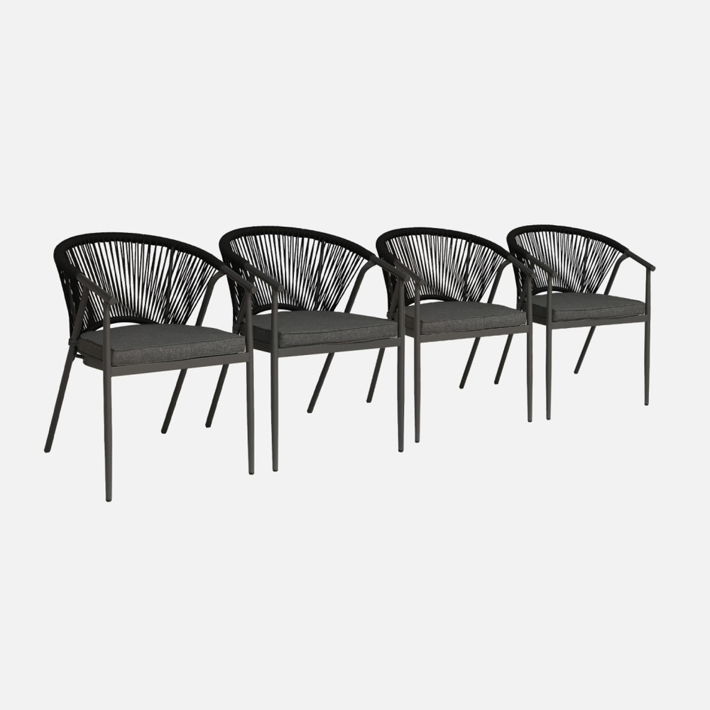 Lot de 4 fauteuils empilables acier et cordes - liora