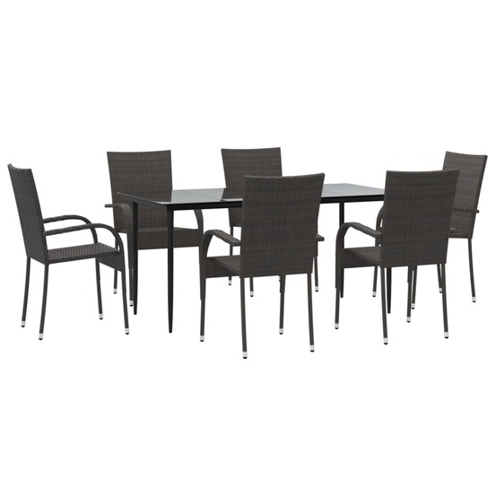Ensemble à manger de jardin 7 pcs marron résine tressée
