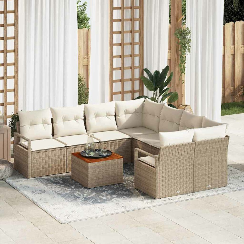 Ensemble de canapé de jardin 9 pcs beige et crème polyrotin