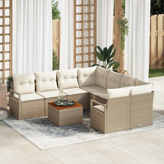 Ensemble de canapé de jardin 9 pcs beige et crème polyrotin