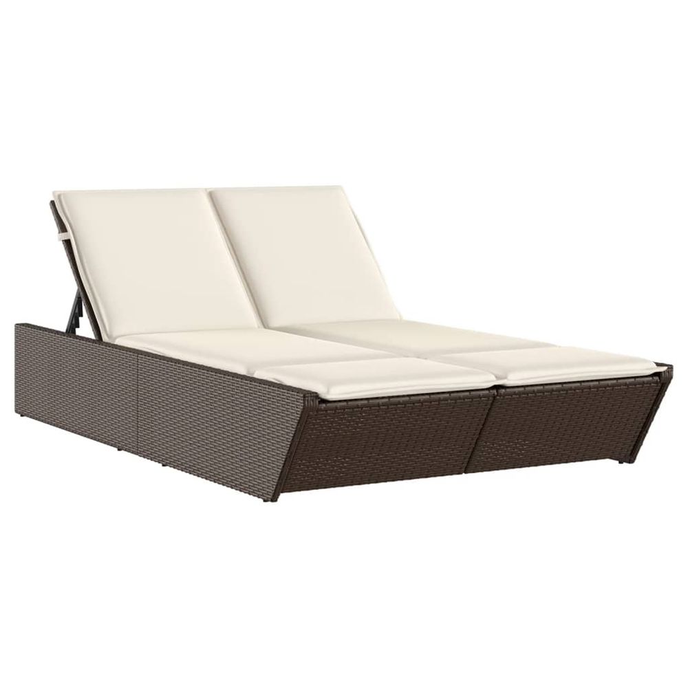 Chaise longue double avec coussins marron résine tressée bain de soleil