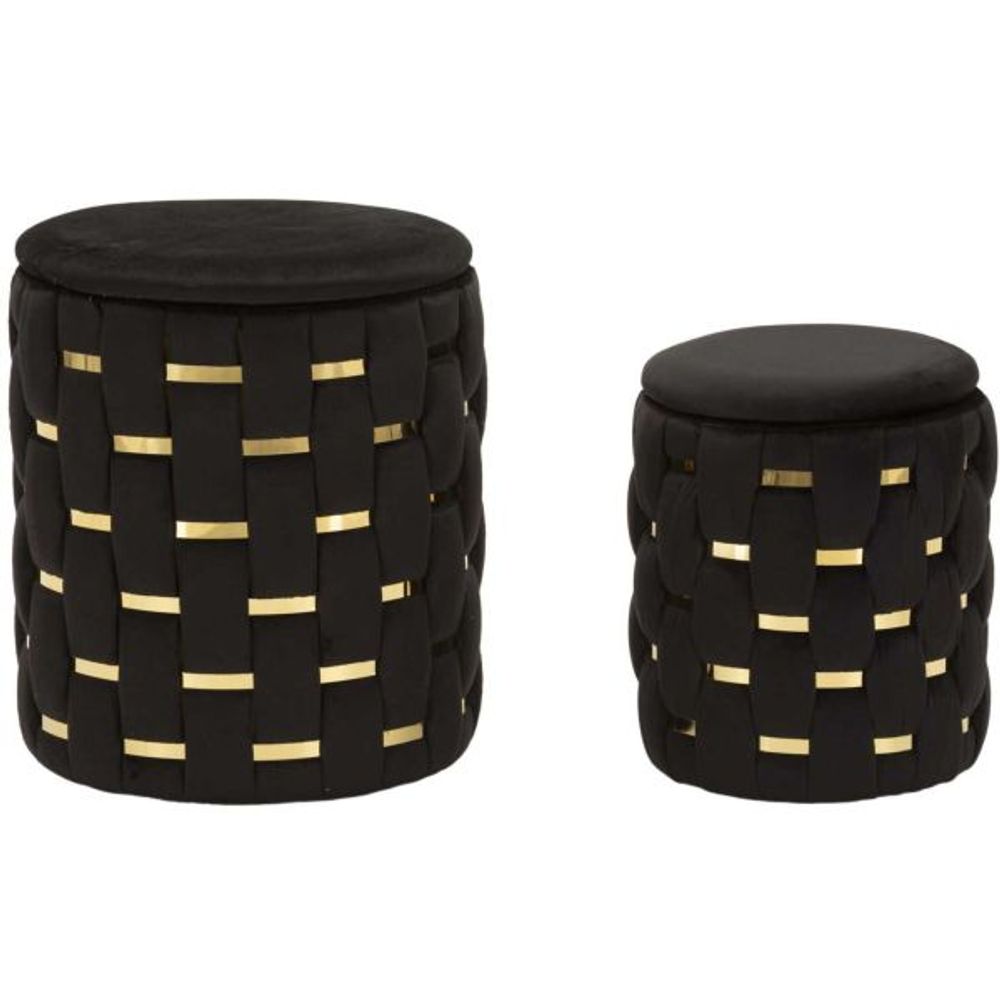 Pouf avec rangement intégré shanty (lot de 2) noir et doré