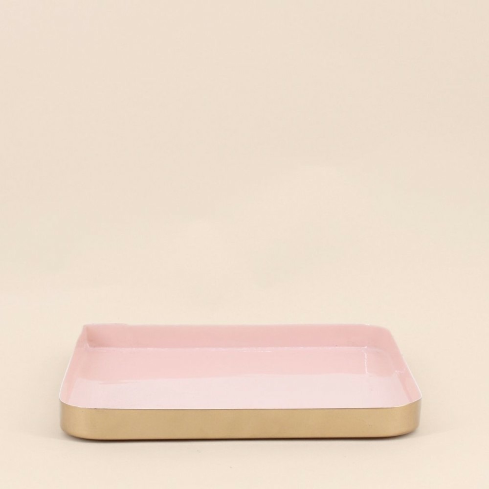 Plateau carré en métal rose 25x25cm