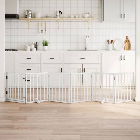 Barrière chien avec porte 6 panneaux bois pliable sécurité 300x60cm blanc