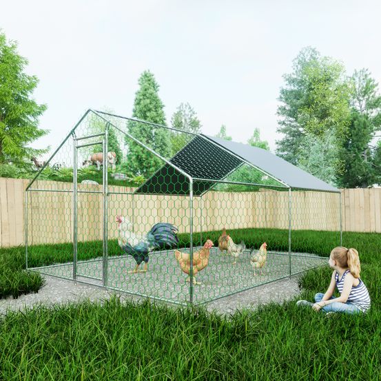 Enclos poulailler extérieur acier galvanisé pour poules lapins sécurisé 3x4x2m gris