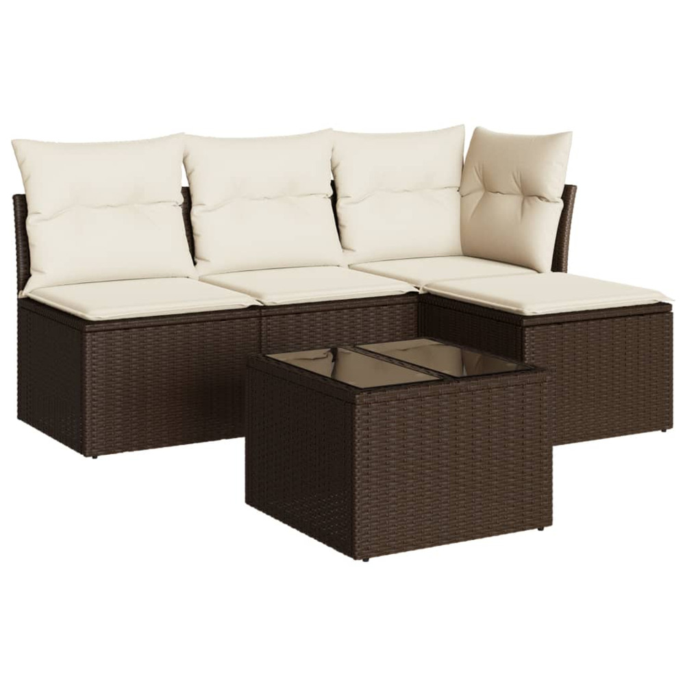 Salon de jardin avec coussins 5 pcs marron résine tressée