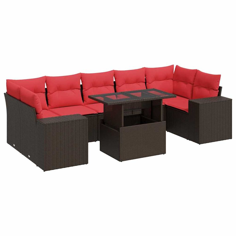 Salon de jardin 8pcs avec coussins marron résine tressée acacia