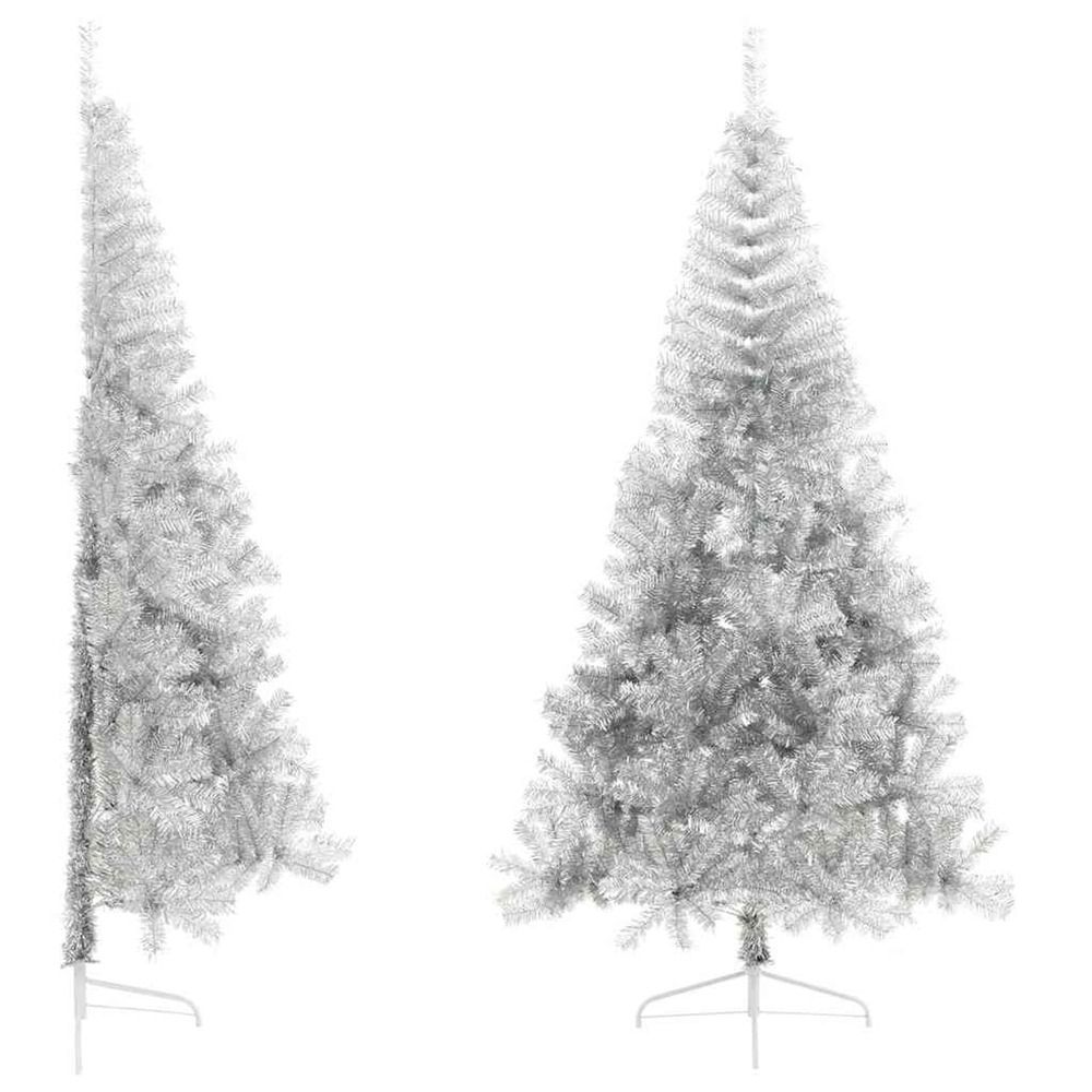 Demi sapin de noël artificiel avec support argenté 240 cm pet