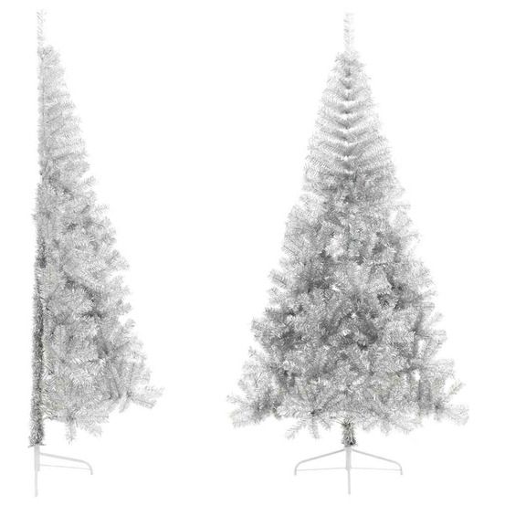 Demi sapin de noël artificiel avec support argenté 240 cm pet