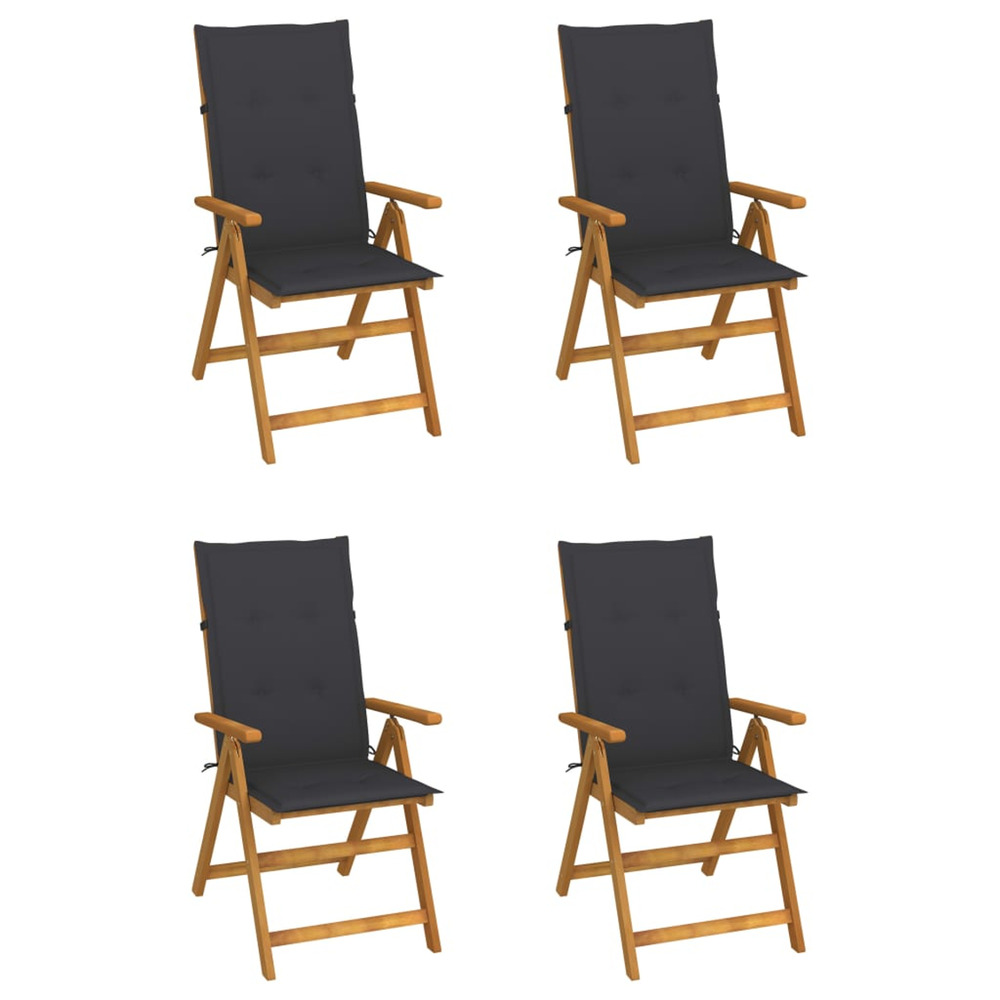 Chaises inclinables de jardin lot de 4 et coussins bois acacia