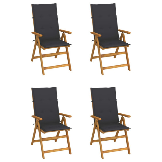 Chaises inclinables de jardin lot de 4 et coussins bois acacia