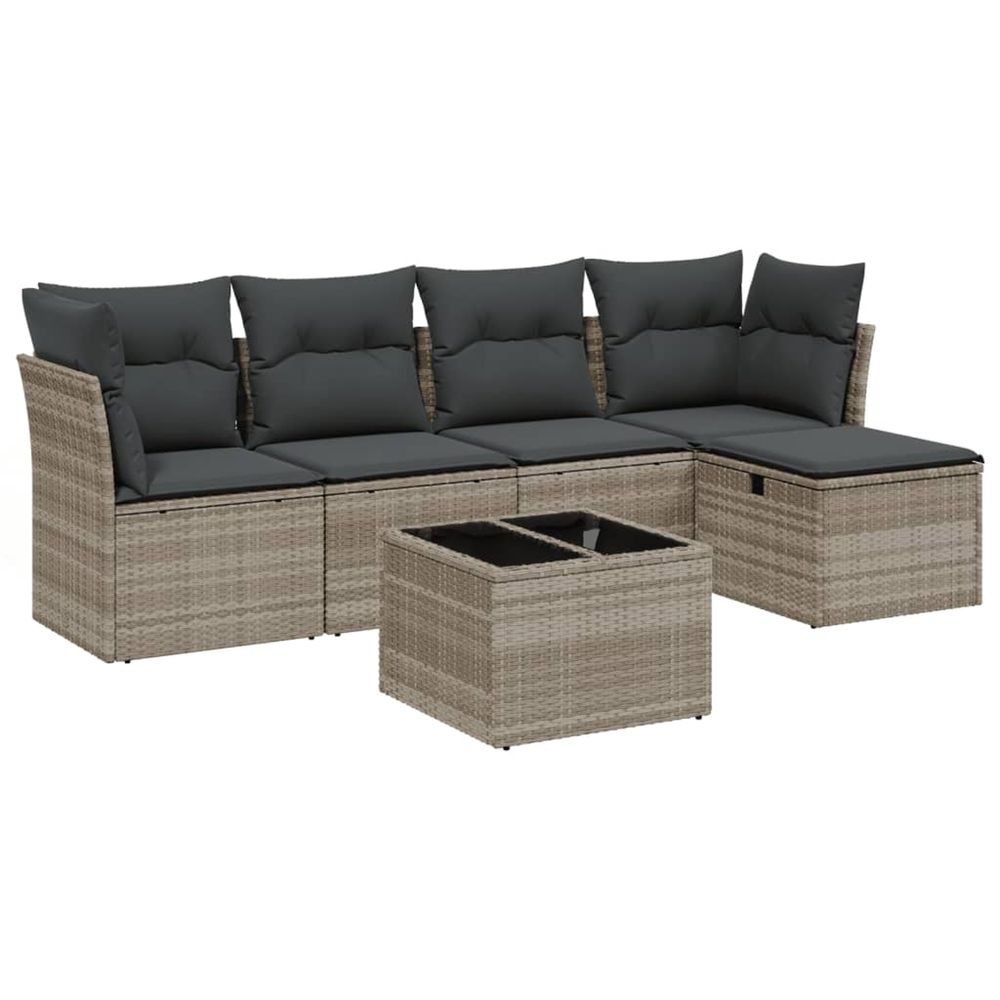 Salon de jardin 6 pcs avec coussins gris clair résine tressée