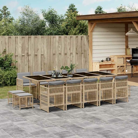 Ensemble à manger de jardin et coussins 15 pcs mélange beige