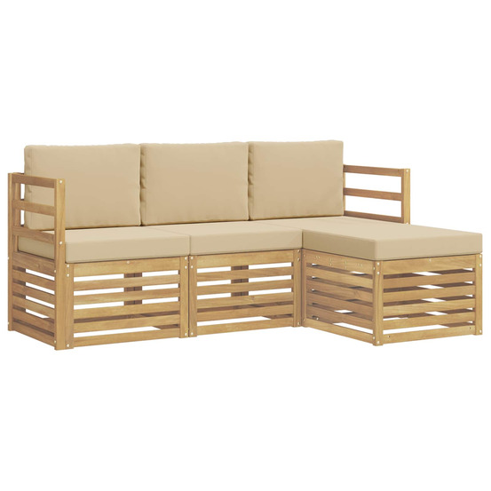 Ensemble de canapés d'extérieur 4 pcs blanc et beige polyester